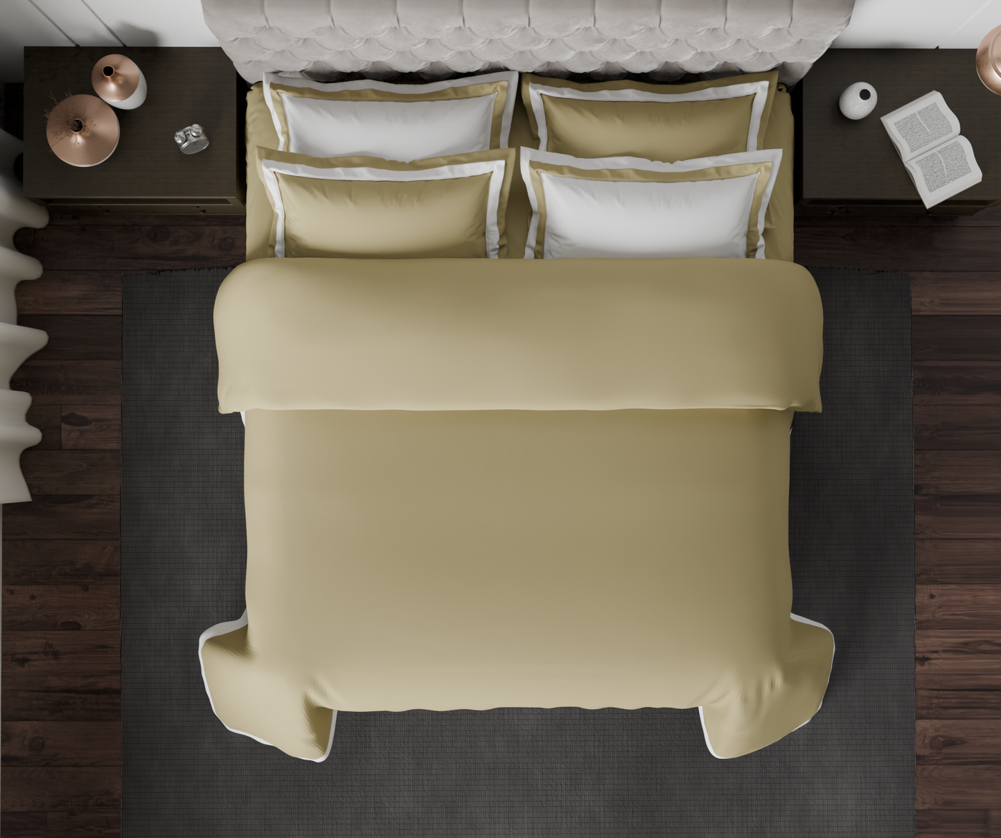 Solid White/Taupe - White Hygro Cotton King Size Bedsheet - Hygro By Spaces