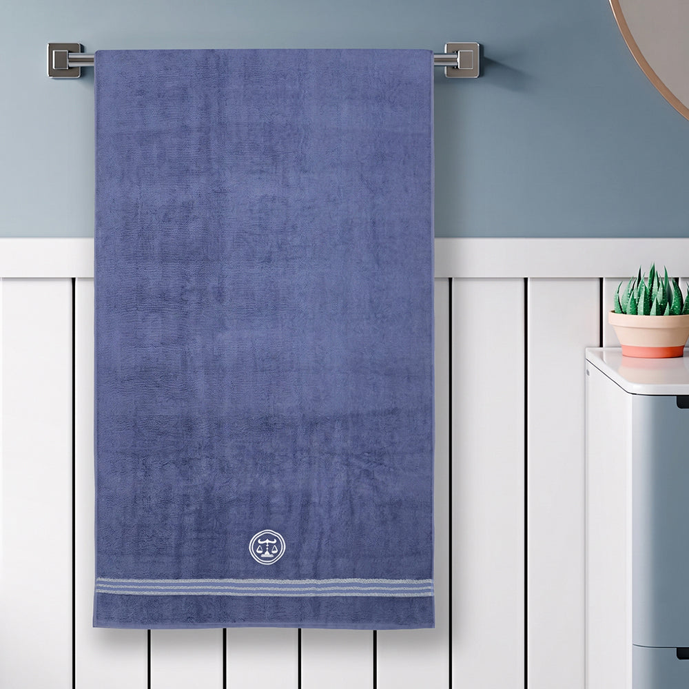 Astrogram Libra Zodiac 100% Cotton Bath Towel, 500 GSM, Embroidered, Blue