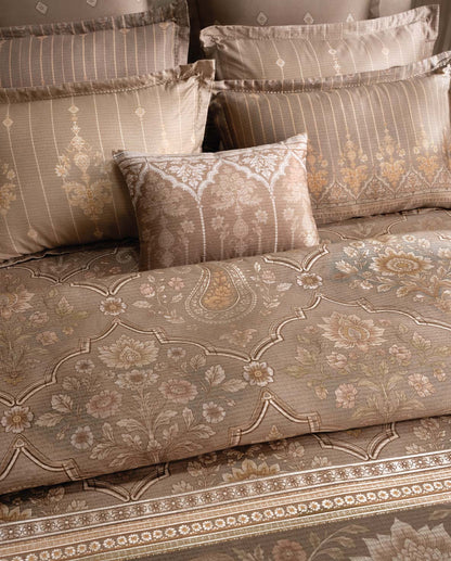 Spaces Meraki Mushroom 100% Cotton 300 TC Floral Premium Large Bedsheet with 4 Pillow Covers - 108 x 108 Inches