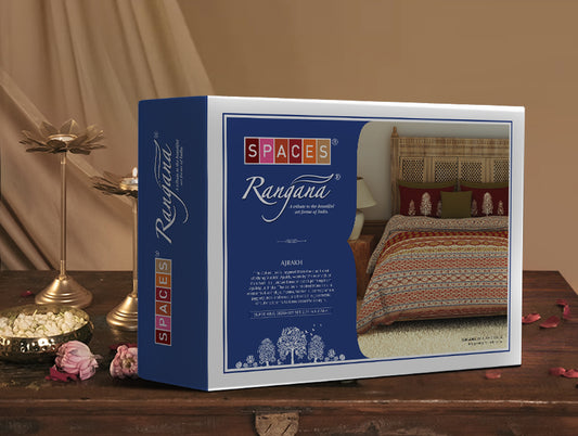 Godna Ornate Beige 100% Cotton King Size Bedsheet - Rangana by Spaces