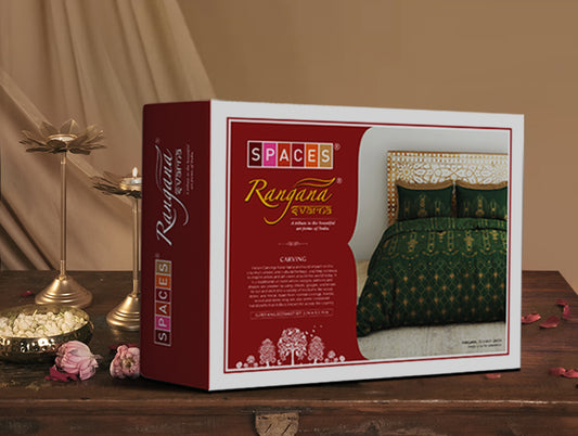 Carving Ornate Dark Green 100% Cotton King Size Bedsheet - Rangana by Spaces