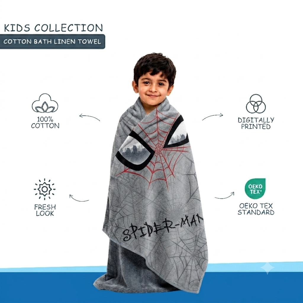 Teenz 100% Cotton Bath Towel, 450 GSM, Character, Grey