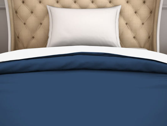 Solid Navy Blue/White 100% Cotton Shell Single Quilt / AC Comforter - Hygro By Spaces