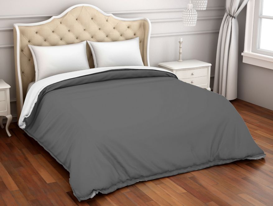 Solid Grey 100% Cotton Double Duvet Cover - Hygro By Spaces