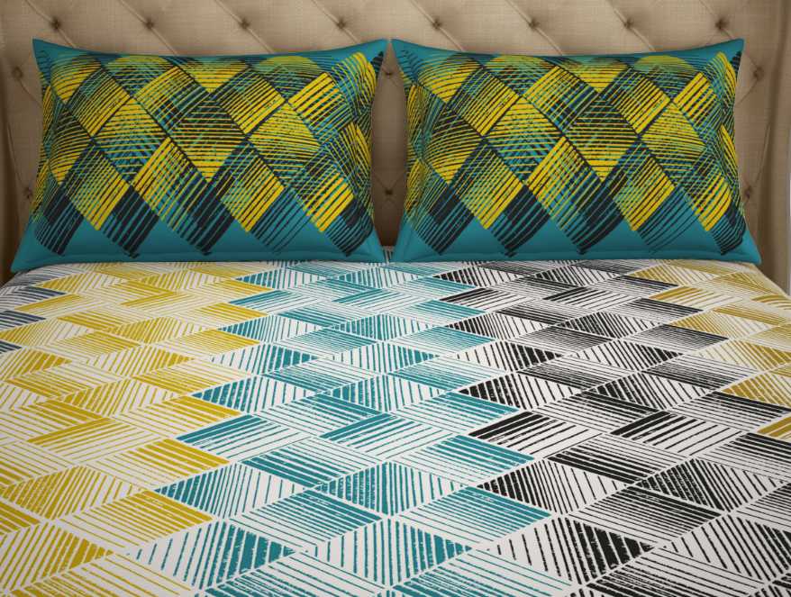 Spaces Atrium Geometric Teal-Blue 100% Cotton Double Bedsheet