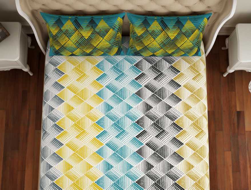 Spaces Atrium Geometric Teal-Blue 100% Cotton Double Bedsheet
