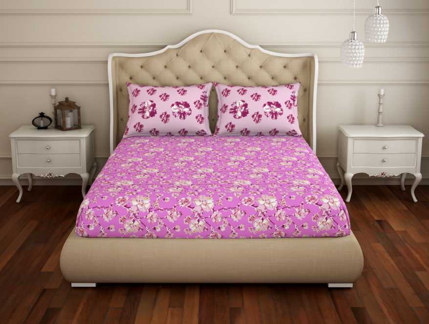 Floral Pink 100% Cotton Double Bedsheet - Atrium By Spaces