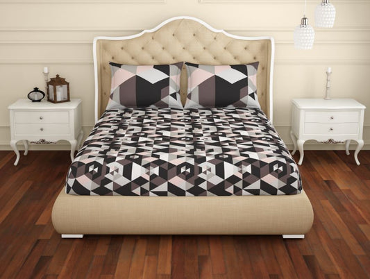 Floral Grey 100% Cotton Double Bedsheet - Modern Lines By Spaces