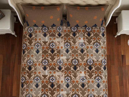 Ornament Brown 100% Cotton Double Bedsheet - Atrium By Spaces