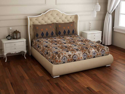 Ornament Brown 100% Cotton Double Bedsheet - Atrium By Spaces