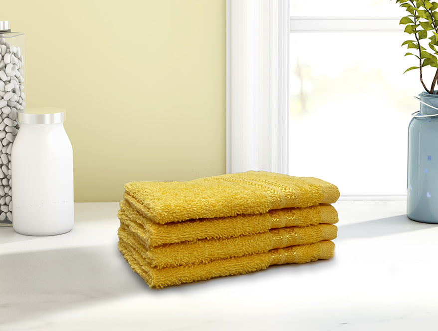 Sunray Yellow - 4 Piece 100% Cotton Face Towel Set - Anti Bacterial By Welspun