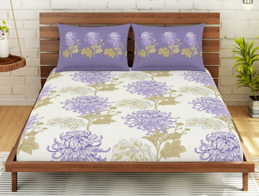 Floral Purple 100% Cotton Double Bedsheet - Atrium By Spaces
