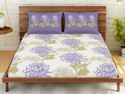 Floral Purple 100% Cotton Double Bedsheet - Atrium By Spaces