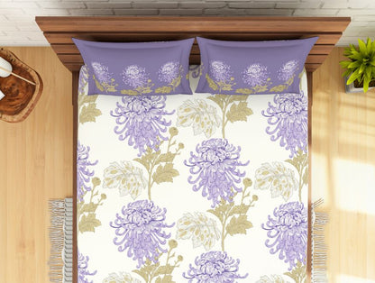 Floral Purple 100% Cotton Double Bedsheet - Atrium By Spaces