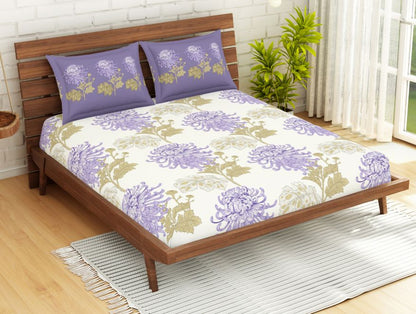 Floral Purple 100% Cotton Double Bedsheet - Atrium By Spaces