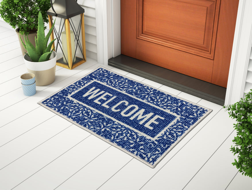 Unwinders Welcome Mat Nylon Foot Mats Small - Blue