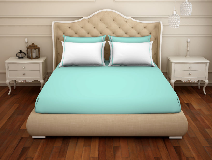 Solid Aqua Green - Light Green 100% Cotton King Size Bedsheet - Hygro By Spaces