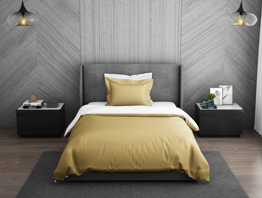 Solid Champagne Gold - Gold 100% Cotton Single Duvet Cover - Hygro By Spaces