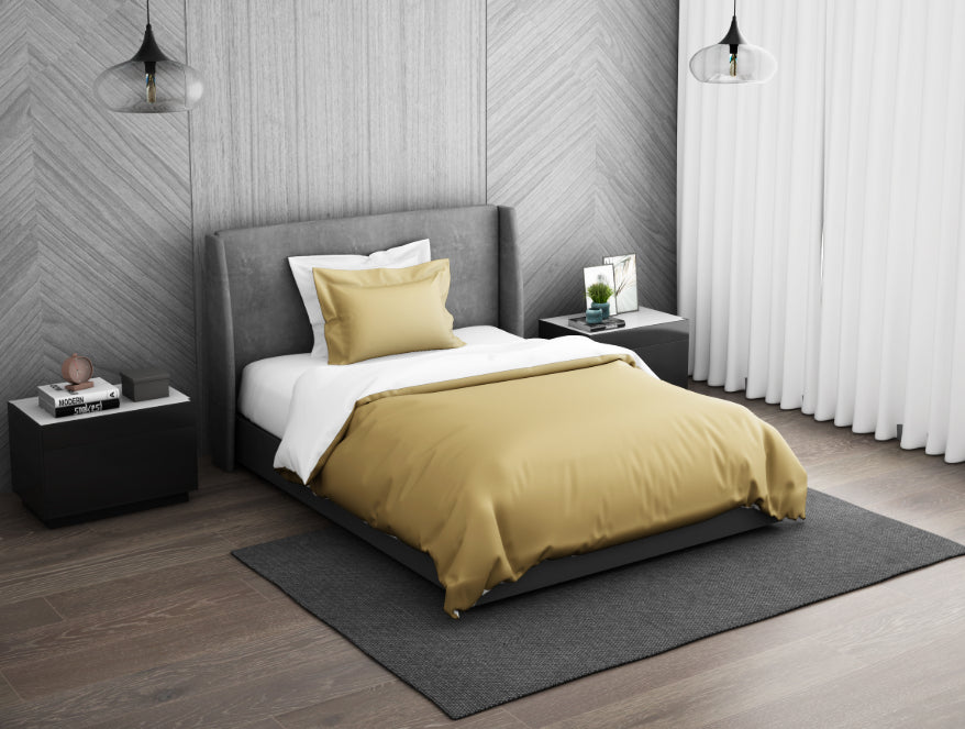 Solid Champagne Gold - Gold 100% Cotton Single Duvet Cover - Hygro By Spaces
