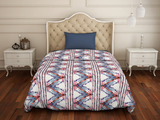 Geometric Ivory - White Microfiber Shell Single Quilt / AC Comforter - Welspun Value Quilt By Welspun