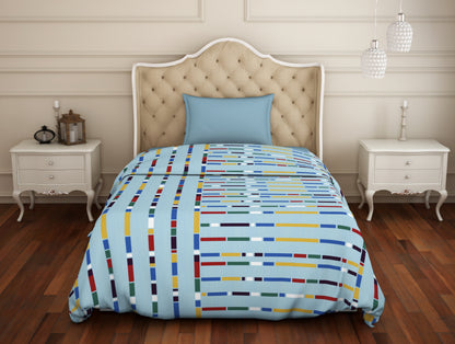 Geometric Sky Blue - Light Blue Microfiber Shell Single Quilt / AC Comforter - Welspun Value Quilt By Welspun
