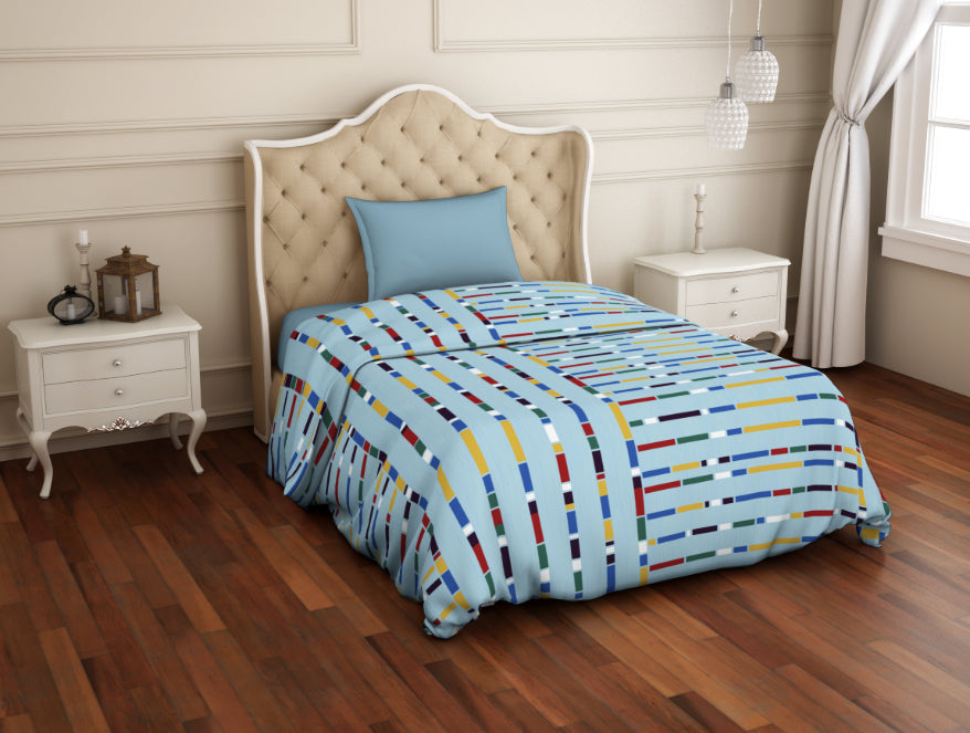 Geometric Sky Blue - Light Blue Microfiber Shell Single Quilt / AC Comforter - Welspun Value Quilt By Welspun