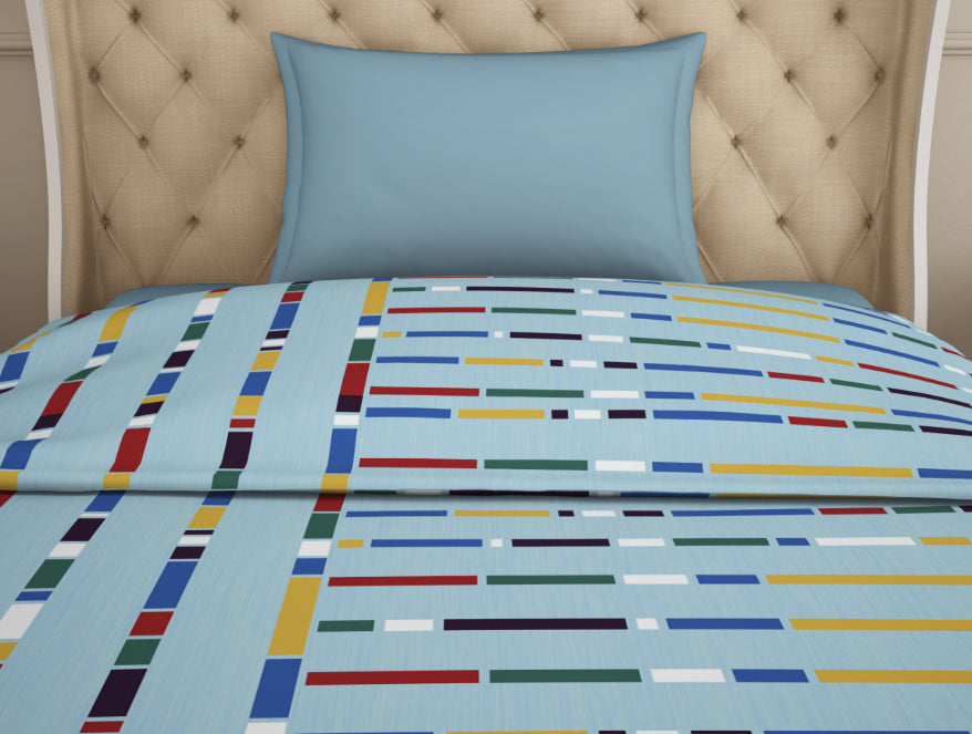 Geometric Sky Blue - Light Blue Microfiber Shell Single Quilt / AC Comforter - Welspun Value Quilt By Welspun