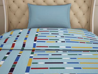 Geometric Sky Blue - Light Blue Microfiber Shell Single Quilt / AC Comforter - Welspun Value Quilt By Welspun