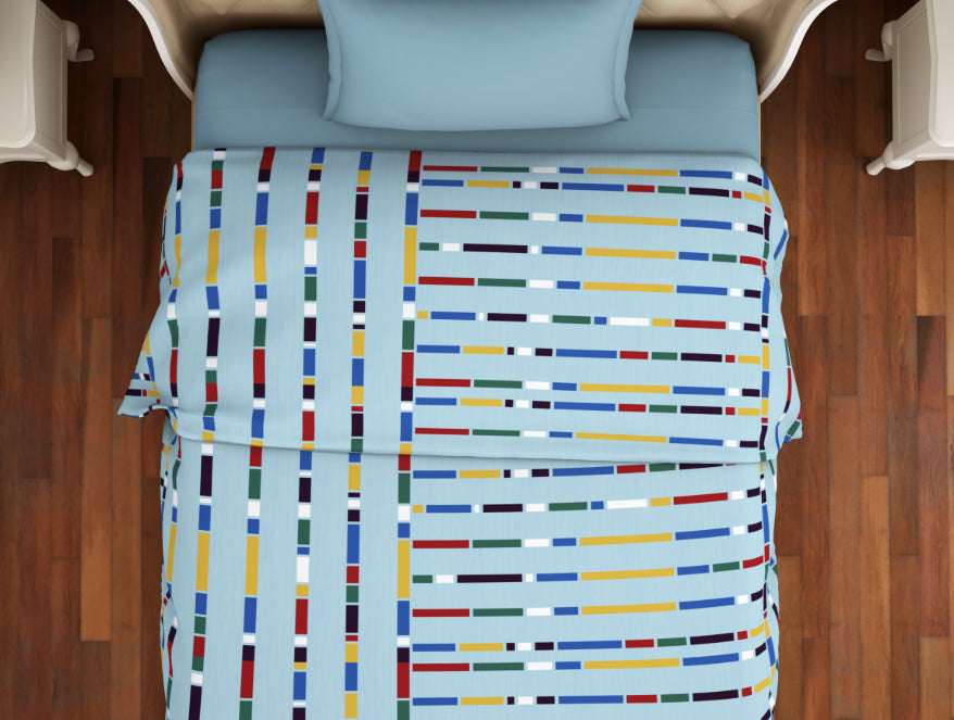 Geometric Sky Blue - Light Blue Microfiber Shell Single Quilt / AC Comforter - Welspun Value Quilt By Welspun