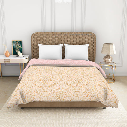 Ornate Powder Puff - Beige 100% Cotton Shell Double Quilt / AC Comforter - Reagalis By Spaces