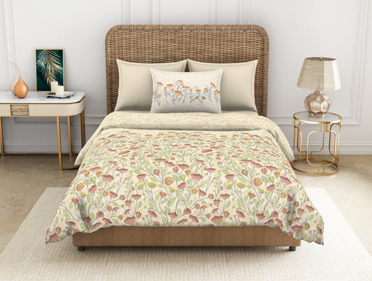 Floral Beige 100% Cotton Single Bedsheet - Bonica By Spaces