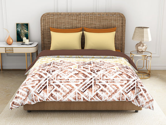 Geometric Brown 100% Cotton Shell Double Quilt / AC Comforter - Geostance By Spaces