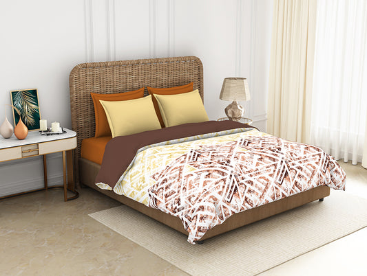 Geometric Brown 100% Cotton Shell Double Quilt / AC Comforter - Geostance By Spaces