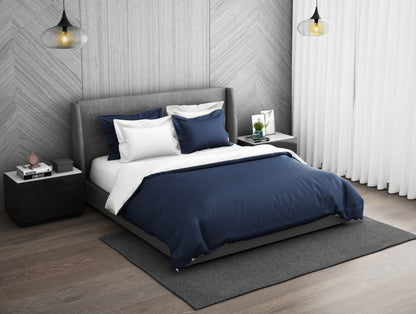 Solid Midnight Blue - Dark Blue 100% Cotton Double Duvet Cover - Hygro By Spaces
