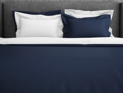 Solid Midnight Blue - Dark Blue 100% Cotton Double Duvet Cover - Hygro By Spaces