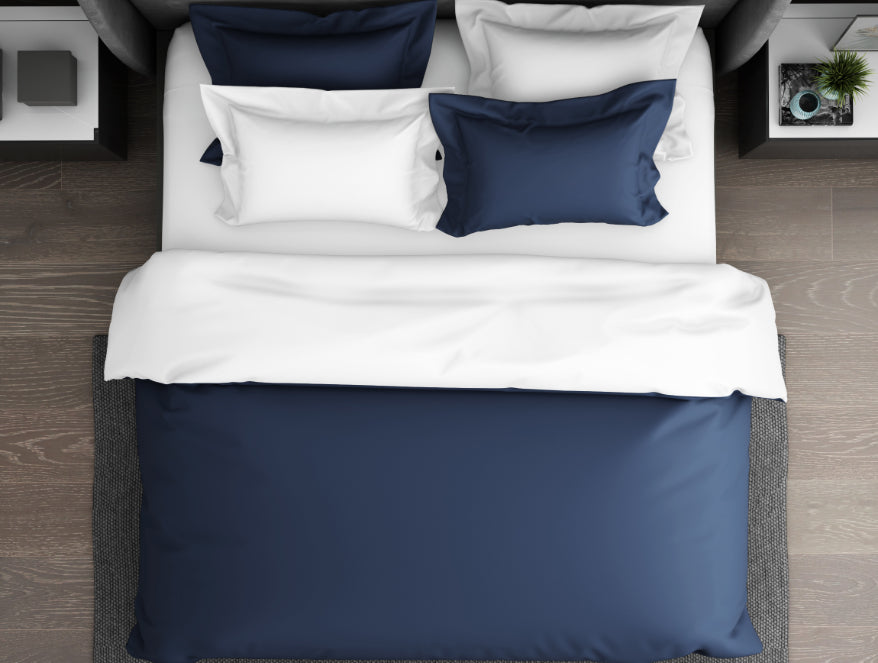 Solid Midnight Blue - Dark Blue 100% Cotton Double Duvet Cover - Hygro By Spaces