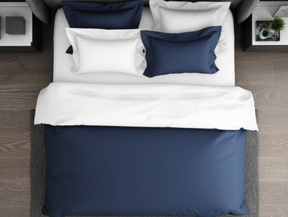 Solid Midnight Blue - Dark Blue 100% Cotton Double Duvet Cover - Hygro By Spaces