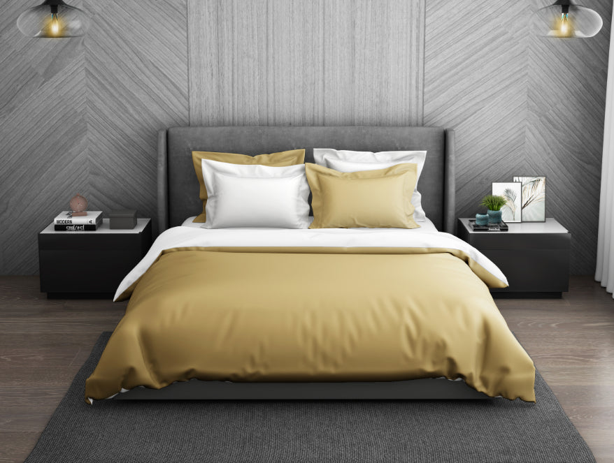 Solid Champagne Gold - Gold 100% Cotton Double Duvet Cover - Hygro By Spaces