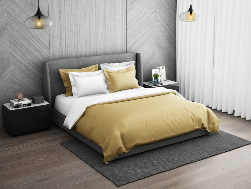Solid Champagne Gold - Gold 100% Cotton Double Duvet Cover - Hygro By Spaces