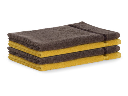 Mustard/Chocola 4 Piece 100% Cotton Hand Towel Set - Atrium By Spaces