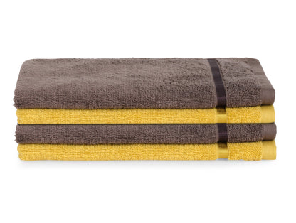 Mustard/Chocola 4 Piece 100% Cotton Hand Towel Set - Atrium By Spaces