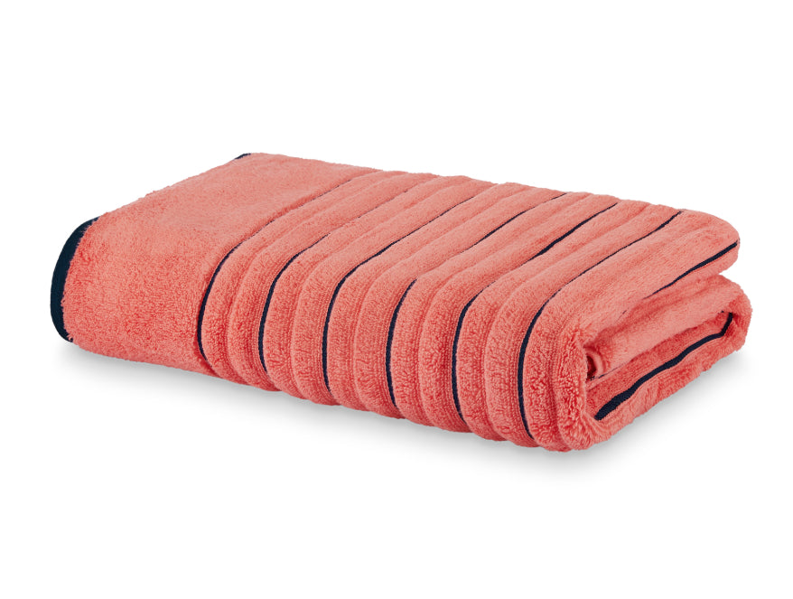 Coral/Navy Blue - Coral 100% Cotton Bath Towel - Exotica By Spaces