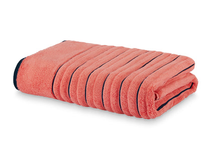 Coral/Navy Blue - Coral 100% Cotton Bath Towel - Exotica By Spaces