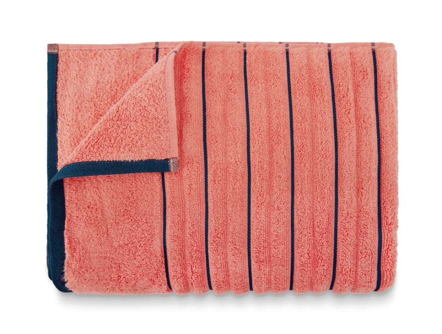 Coral/Navy Blue - Coral 100% Cotton Bath Towel - Exotica By Spaces