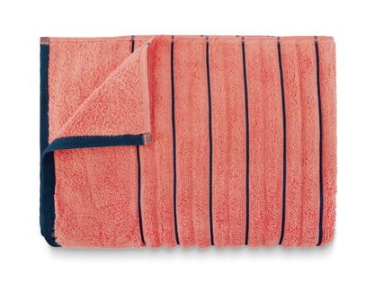 Coral/Navy Blue - Coral 100% Cotton Bath Towel - Exotica By Spaces