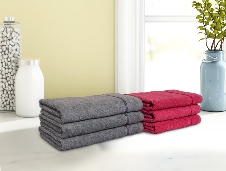Coral/Grey 6 Piece 100% Cotton Hand Towel Set - Seasons Best Qd By Spaces