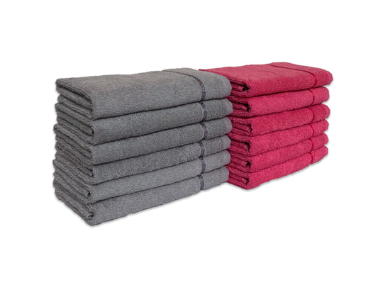 Coral/Grey 12 Piece 100% Cotton Hand Towel Set - Seasons Best Qd By Spaces