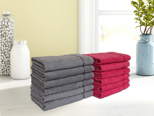 Coral/Grey 12 Piece 100% Cotton Hand Towel Set - Seasons Best Qd By Spaces