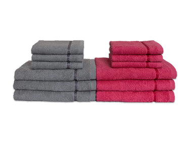 Coral/Grey 12 Piece 100% Cotton Towel Set - Seasons Best Qd By Spaces
