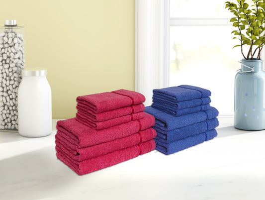 Navy Blue/Coral 12 Piece 100% Cotton Towel Set - Seasons Best Qd By Spaces